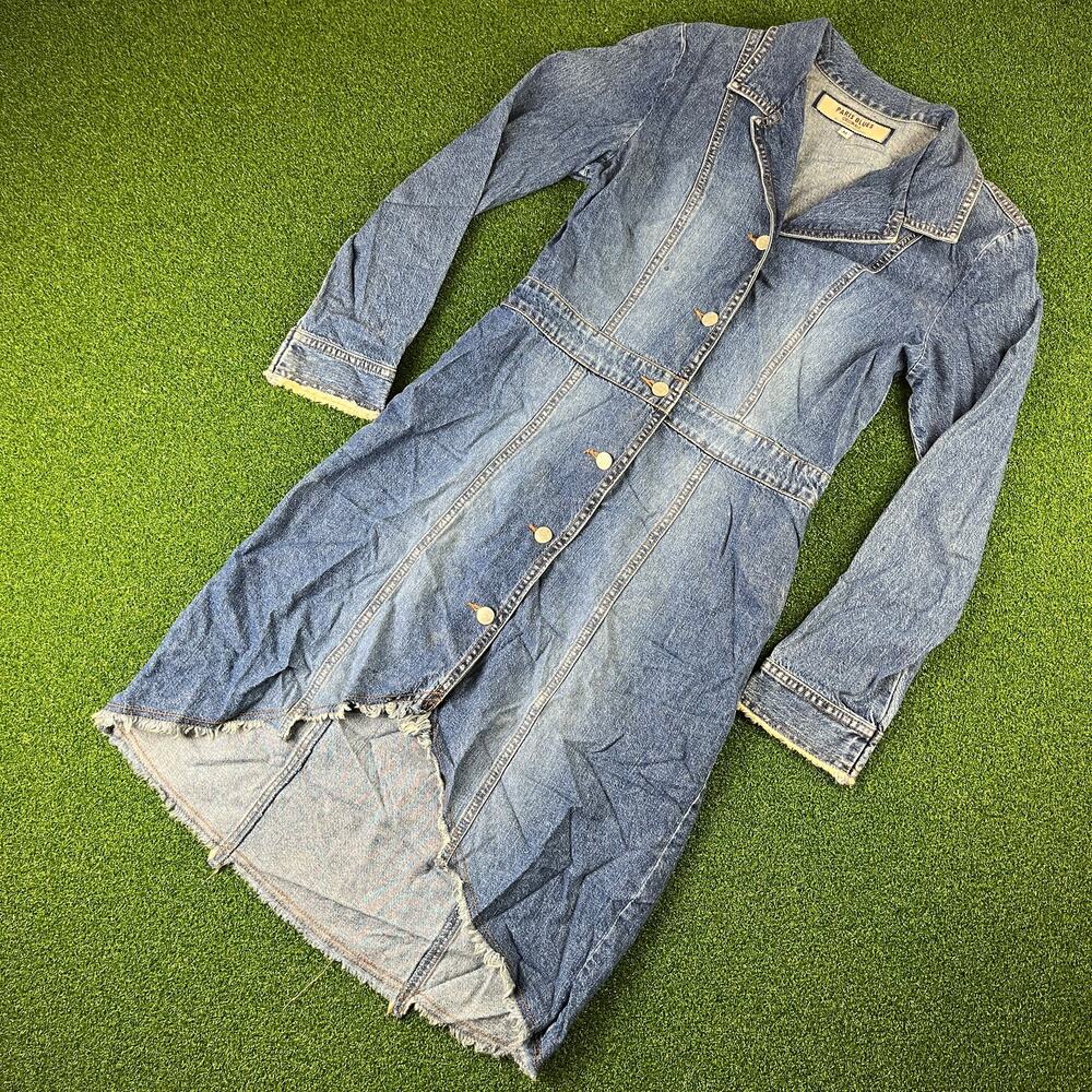 Paris Blues Denim High Low Dress Shorter Front Tunic Duster Jacket Western M